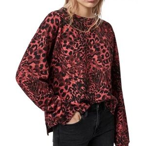 ALLSAINTS Lo Redar Leopard Print Sweatshirt size medium in pink and black